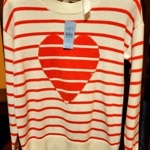 Loft XXS Petite sweater, red and off-white stripes, perfect for Valentine's Day